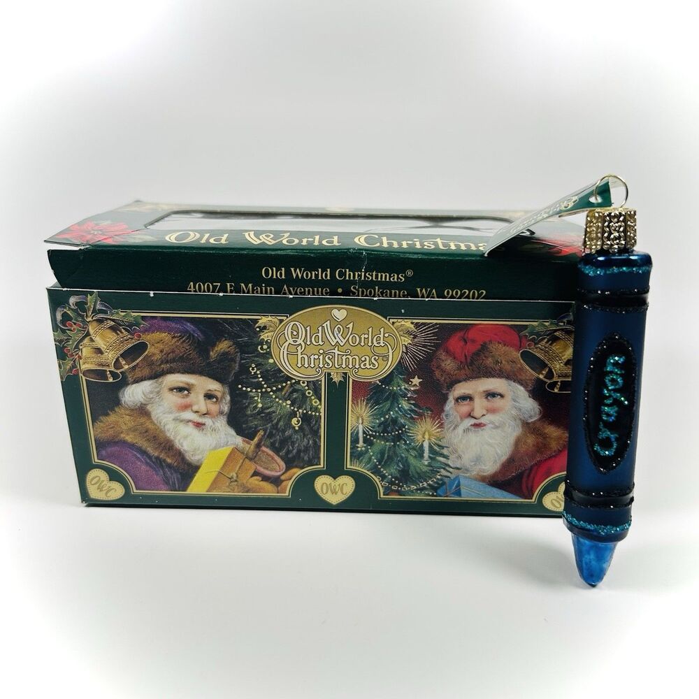 RARE Old World Christmas Blue Crayon Ornament (Glass) With OWC Box NWT
